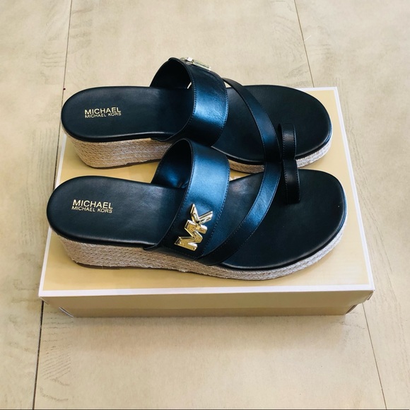 MICHAEL KORS SIDNEY ESPADRILLE  BLACK WEDGE SANDALS SIZE 10 M - Picture 10 of 14